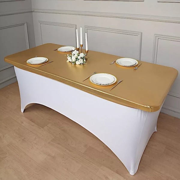 CraftsnFavors 6 ft GOLD Fitted Spandex TABLECLOTH Metallic Rectangular Table