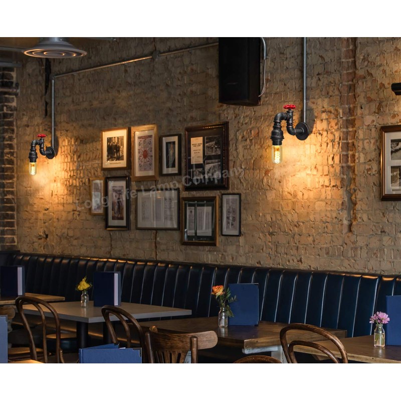 Vintage Water Pipe Wall Lamp Steampunk Industrial Iron Rust Retro