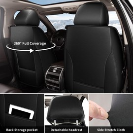 IKABEVEM Car Seat Covers Full Set Fit for Chevy Colorado 2015-2024 2025: 5 Seat Auto Interior Accessories, Waterproof Faux Leather Vehical Car Seat Cushions Cover（Black&Grey