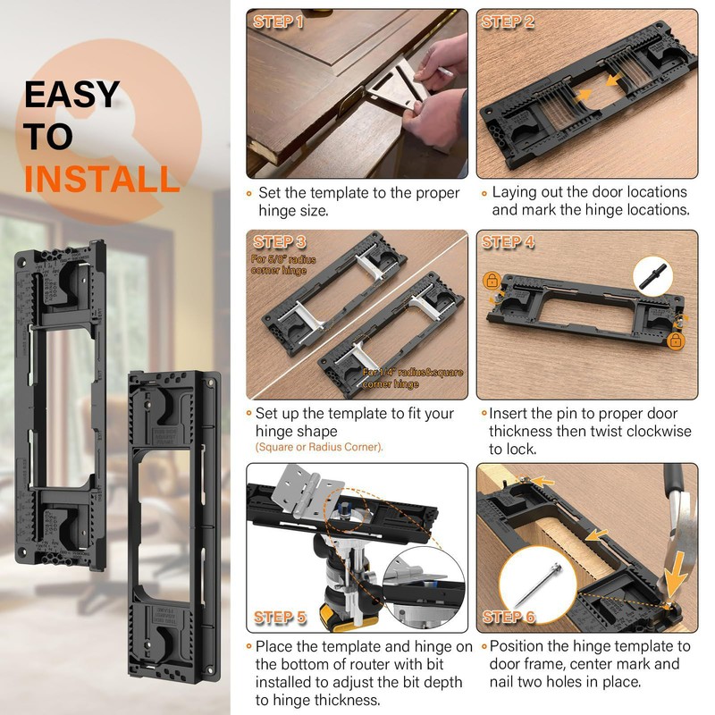Hinge Drilling Jig Installation Locator Template for 2‑1/2 to 6