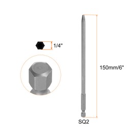 HARFINGTON 5Pcs SQ2 Square Head Screwdriver Bits 1/4 Inch Hex Shank 6" Long S2 Steel with Magnetic for Power Screwdriver Drill Impact Driver