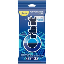 ORBIT Peppermint Sugarfree Chewing Gum, 3 Packs of 14-Pieces (42 Total Pieces)