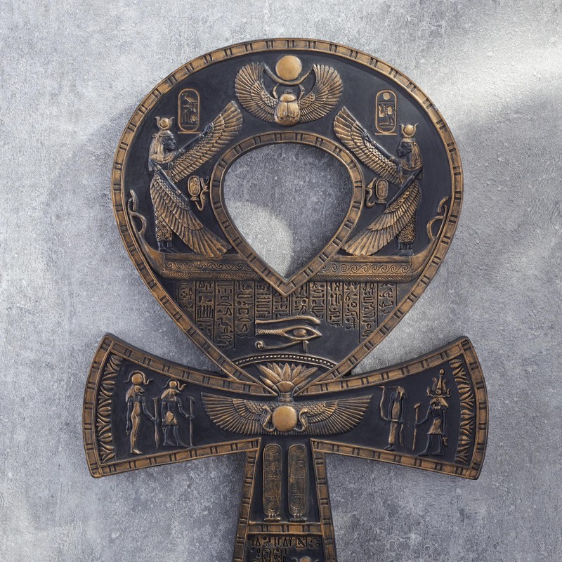 Veronese Design 16 Inch Egyptian Ankh Resin Wall Sculpture Black