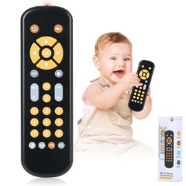 Bambebe Baby TV Remote Control Toy with Music Sound and Soft Light, Toddler Realistic Play TV Remote Toys Early Educational Learning Toy with 3 Language, Musical Baby Sounds Toys 6 12 18 Months(Black)