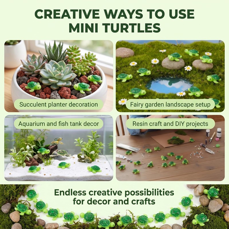 Miniature Green Turtle Figurines 60 Pcs Resin Garden Decor