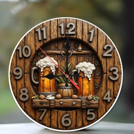 Wooden Beer Stein Wall Clock Rustic Pub Decor Farmhouse 10-Inch Wooden Wall Clock, Silent Movement, Battery Operated (AA Batteries Not Included), Artistic Home Decor, Perfect for Home Accents