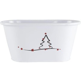 Fyne-Finds Set of 2 White Tin Pail Trough Planter Pot Modern Christmas Tree Star 26cm, 10inch Xmas Decor Gift
