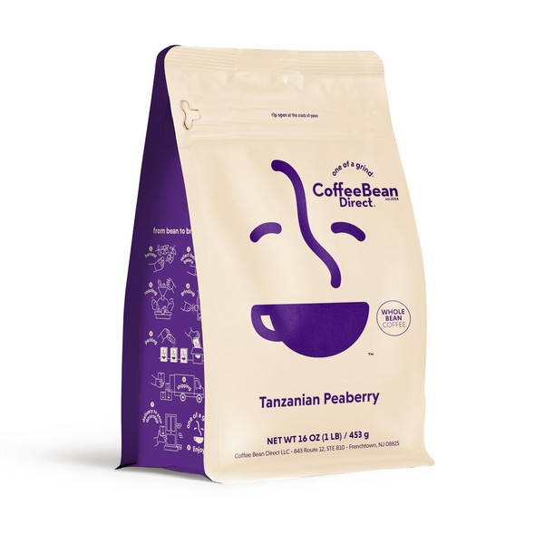 Coffee Bean Direct Tanzanian Peaberry, Whole Bean Coffee, Light Roast,