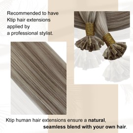 Full Shine Hair Extensions Keratin Tip Prebonded Human Hair Color 18/613 Ash Blonde and Blonde Ktip Human Hair Extensions 24 Inch Long Hair Extensions Natural Hair 50 Grams