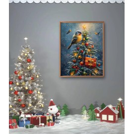 Leczany Cross Stitch Stamped Kits for Beginners Adults or Kids Patterns Craft Kit Needlepoint Full Range of Embroidery Starter Kits DIY 11CT 3 Strands | Birds and Christmas Trees 13.4×16.9 inches