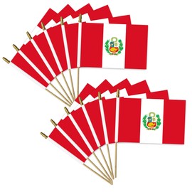 12 Pack Small Peru Flag Stick 5.3'' x 8.3'' - Handheld Peru Flags with Wooden Sticks Spear Top, Mini Country Flag Hand Waving Sticks for National Day Peru Party Decorations