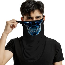 ShopINess Unisex Bandana Face Mask Scarf Face with Ear Loops Rave Balaclava Neck Gaiters Dust Cloth Washable Wind Motorcycle Mask - Skull Scanner, multicoloured