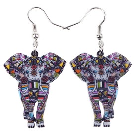 BONSNY Signature Wildlife Collection "SUNRISE" Jungle Safari Wild Elephant Drop Dangle Statement Women Earrings Jewelry (Grey)