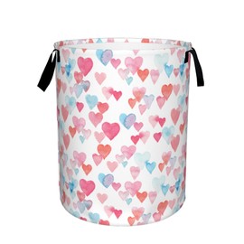 Laundry Basket, Dirty Clothes Basket, Foldable Waterproof Oxford Cloth Storage Basket for Bedroom, Bathroom, Clothes,Large Storage Basket Home Decoration(Pink Heart)