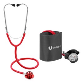VitalCare | Kit Baumanómetro Aneroide + Estetoscopio Doble (Rojo) | Medición Manual Precisa | Ideal para Profesionales de la Salud