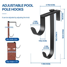 LZAOA 2Pcs Double Pool Pole Hooks, Adjustable Pool Pole Hanger, Metal Equipment Hooks for Hanging Pool Tool, Swimming Pool Accessories for Pool Fence,Wall Pool Tool Holder (Black)