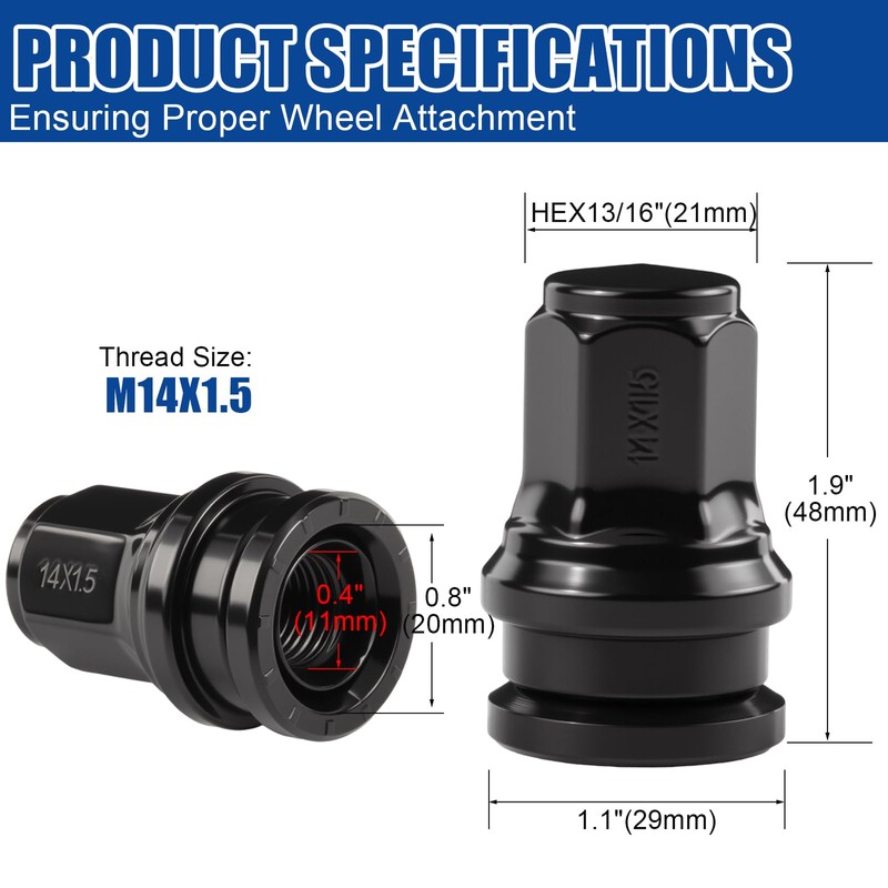 JiiinMiiin M14x1.5 32Pcs Black ONE-Piece Design OEM Lug Nuts Replace
