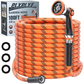 PLYPLYE Flexible Garden Hose 5/8''x100 ft, Non-Expanding Lightweight Water Hose, with 10 Pattern Sprayer, All Weather, Durable, Kink and Abrasion-Resistant, Leak-Free, Orange