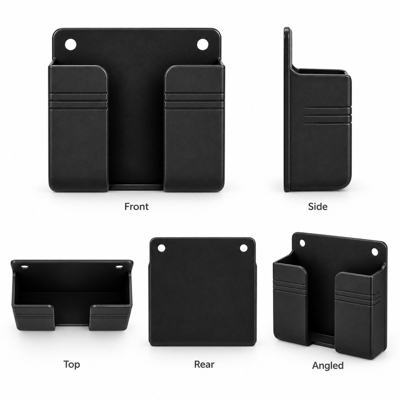 Wall-Mounted Storage Box for Remote & Phone – Punch-Free Black