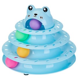 Cat Toys 4-Tier Roller Track, Turntable Cat Tower Toy with Colorful Chase Balls, Multi-Level Interactive Cat Toys for Bored Indoor Adult Cats, Fun Puzzle Kitten Exercise Toys Self Play - Color: Blue