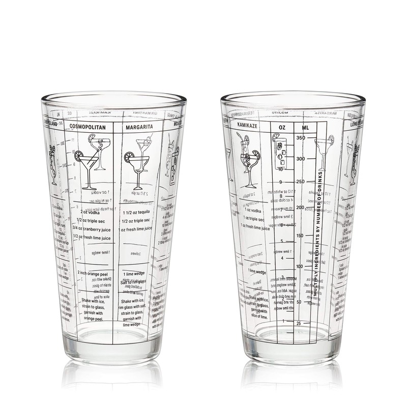 True Glass Cocktail Shaker with 7 Classic Recipes and Measurements
