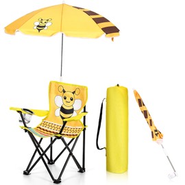 Burbell 1 Set Kids Beach Chair with Umbrella Child Folding Chair Umbrella with Universal Clamp for Children Beach Camping Patio Garden Outdoor Lawn Pool Travel Indoor (Bee)
