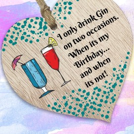I Only Drink Gin Hanging Wooden Heart Sign Plaque Gin Gift Set - Light Wood Hearts, Funny Birthday Keepsake, Hang Around a Gin Miniatures Gift Sets, Gin Signs for Home Bar, Unusual Gin Gift By Stuff4
