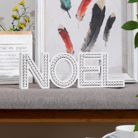 BAYSBAI Noel Sign, Boho Christmas Decor, Farmhouse Beaded Wooden Noel Letter, Neutral Christmas Decorations for Table Mantel Shelf Home Tabletop, Rustic Winter Holiday Decor