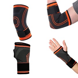 DOINEUFL 1 Pair Elbow Support for Men Women, Wrist Supports & Elbow Support Set - Compression Sleeve for Arm, Arthritis, Tennis, Golfers, Gym - Adjustable Elbow and Wrist Brace Strap (1, L)