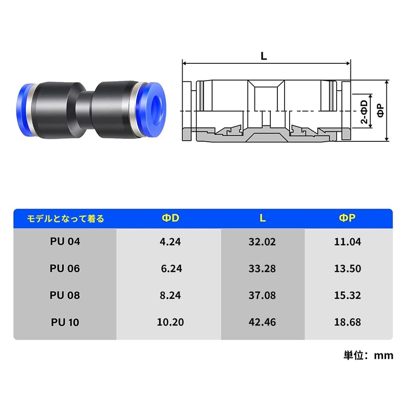 TAILONZ PNEUMATIC Blue Straight 2-Way - 10MM Tube Outside Diameter