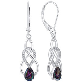 YL Women's Infinity Celtic Knot Drop Earrings 925 Sterling Silver 12 Birthstone Cubic Zirconia Earrings, Silver, Cubic Zirconia