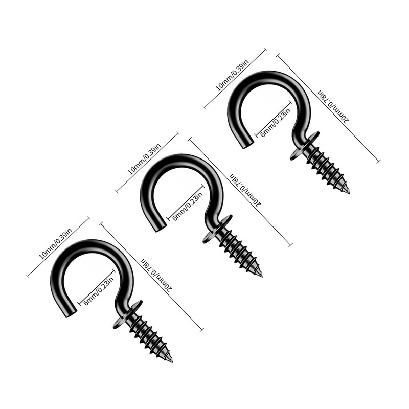 100-Piece Multifunctional Black Screw Hook Set, Mini Screw Hooks for
