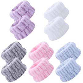 CREATCABIN Pack of 10 5 Colours Elastic Bracelets Coral Velvet Face Wash Bracelets Absorbent Bracelets for Make-Up Shower Yoga Sports Cleaning Skin Care Wrist Bands Protect Accessories 8.5 x 5 cm