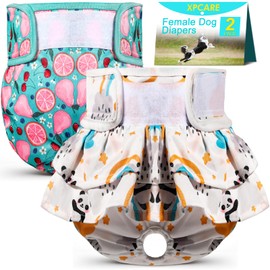XPCARE Washable Female Dog Diapers, 2 Packs Reusable Doggie Diapers Absorbent Dog Diapers Female Leak-Proof Puppy Diapers Female Dogs for Heat Incontinence and Puppy Training (Medium)