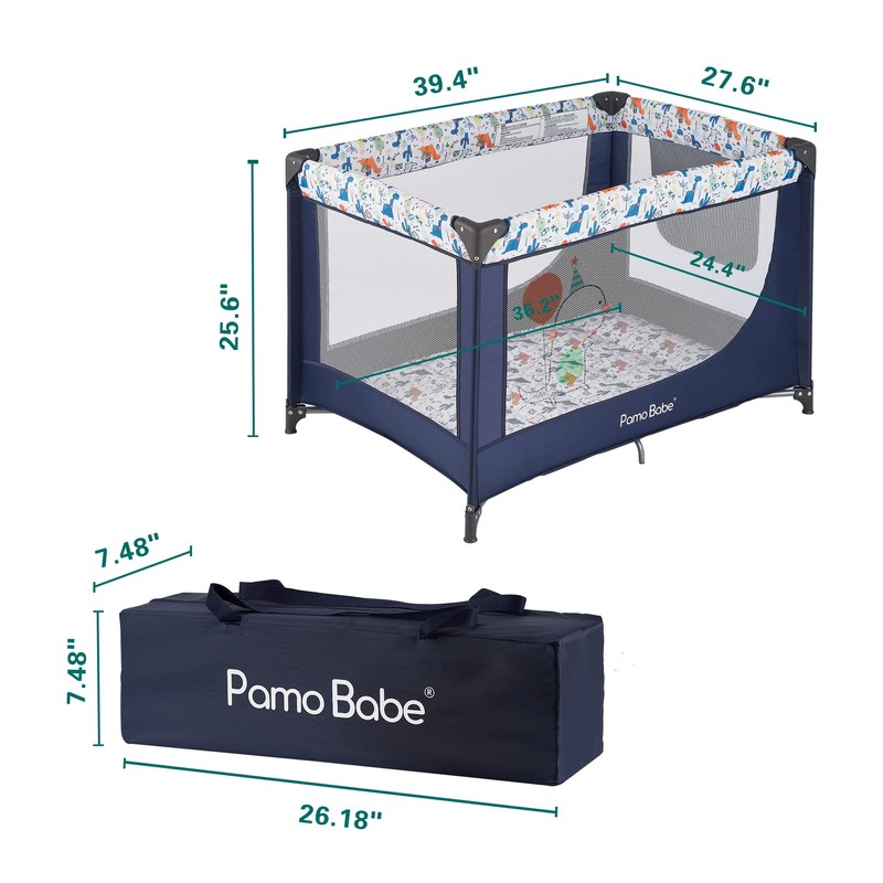 Pamo Babe Portable Crib Baby Playpen with Mattress and Carry
