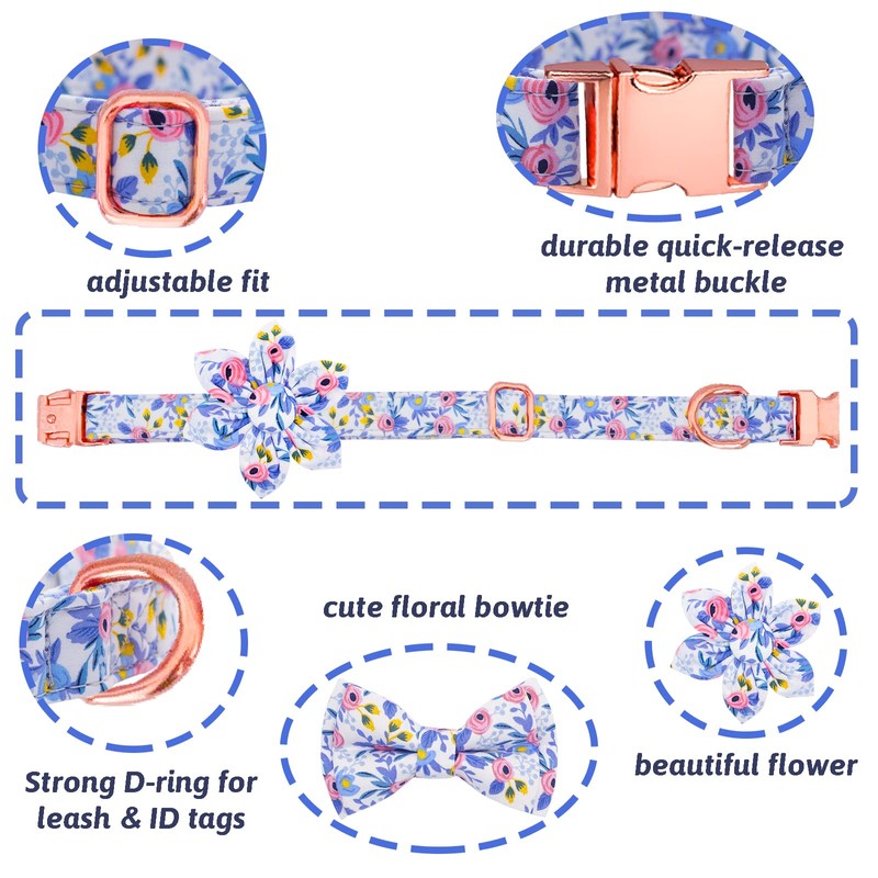 HSIGIO Dog Collar and Leash Set Girls Adjustable Puppy Collars