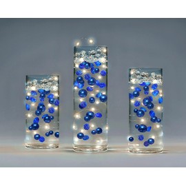 200 Floating Royal Blue/Navy Pearls Pearls with Matching Sparkling Gems-Jumbo Sizes-Fills 4 Gallons of Transparent Gels for Floating Effect-with Measured Floating Gels Prep Bags for Best Results!