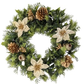 Artificial Christmas Wreath for indoors and outdoors (Gold Poinsettia, 16" (41cm))