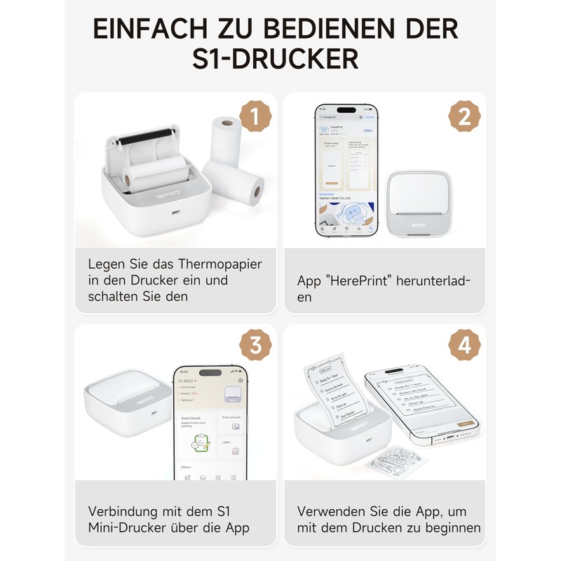 iDPRT Mini Printer with 1 Roll Sticker Paper, Thermal Printer