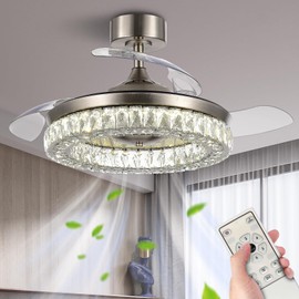 ANFERSONLIGHT Retractable Ceiling Fan with Lights and Remote, 42 Inch (Brushed Nickel)