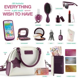 Little Girls Purse with Accessories and Pretend Makeup for Toddlers - My First Purse Set Includes Handbag, Phone, Wallet, Play Makeup and More Pretend Play Toys for Girls Age 3 +, Great Gift for Girls