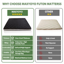 MAXYOYO Japanese Floor Futon Mattress King Size, Floor Bed for Adults, Roll Up Folding Mattress, Diamond Patterned Japanese Futon Bed, Black