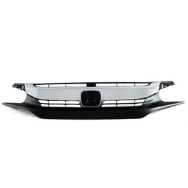 PIT66 Front Upper Bumper Hood Black Chrome Grille Compatible with Honda Civic 10th Limousine 2016-2018