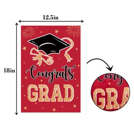 Red Congrats Grad Garden Flag,Cap Congrats Grad Garden Flag 12x18 Inch Double Sided,High School College Burlap Outdoor Home Decoration.