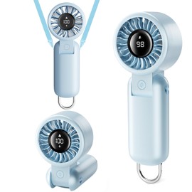 U UZOPI Portable Handheld Fan, 3-in-1 Foldable Mini Personal Desk Fan with LED Display, 5 Speeds, Neck Lanyard, USB Rechargeable, Strong Airflow, Pocket Design for Travel/Summer/Concerts/Lash