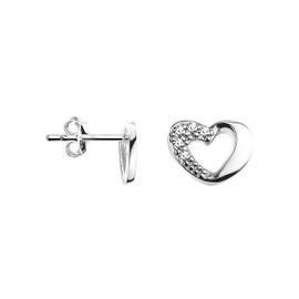 SOFIA MILANI - Women's Earrings 925 Silver - with Zirconia Stones - Heart Stud Earrings - 20851, Sterling Silver, Cubic Zirconia