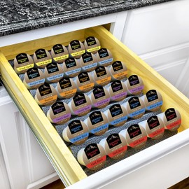LYNK PROFESSIONAL® Coffee Pod Tray 6-Tier Heavy Gauge Steel Drawer Organizer for Kitchen Cabinets and Coffee Bars, compatible with Keurig K-Cup pods - Lifetime Limited Warranty - Silver Metallic