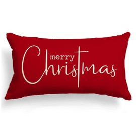 Allorry Christmas Pillow Covers Merry Christmas Throw Pillow Decorative Christmas Red Cotton Cloth Linen Cloth Pillow Cover Sofa Cover Decorative Rectangle Length 12X20 inches