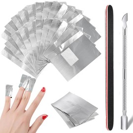 Gel Nail Off Set with Cotton Aluminum Foil 100 Pcs Disposable Cotton Nail Remover Removes Corneum Layer Easily 1 Cuticle Propulsion 1 Nail File Pusher Quick Work Time Saving Time Reducing Acrylic Nail