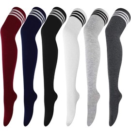 DRESHOW 6 Pairs Extra Long High Thigh Socks Striped Over Knee Thin Tights Long Stocking for Women Leg Warmer